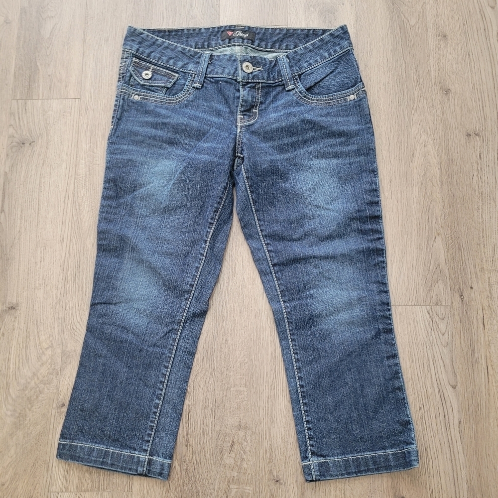 Guess Blue Denim Jeans Cropped With Covered Pockets Size: 28 #034